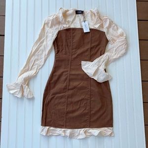 Cider - Ruffle Patchy Bell Sleeve Mini Dress - size S